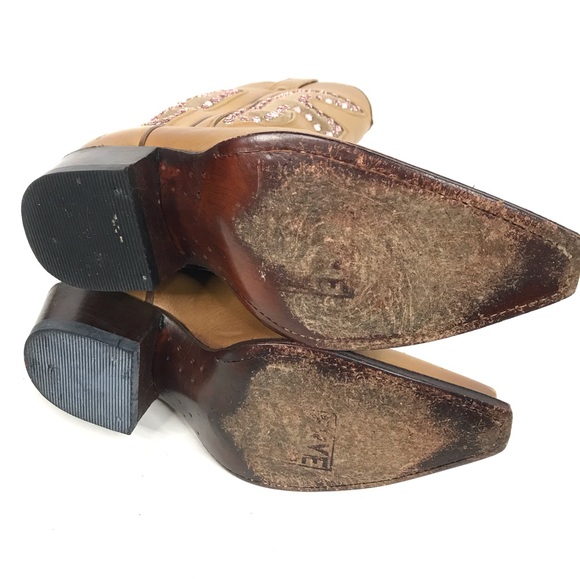 FRYE Cowboy Boots Leather Pink Rhinestone Western - Picture 4 of 14